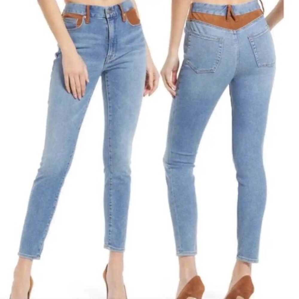 NEW Good American Western Suede Detail Jeans